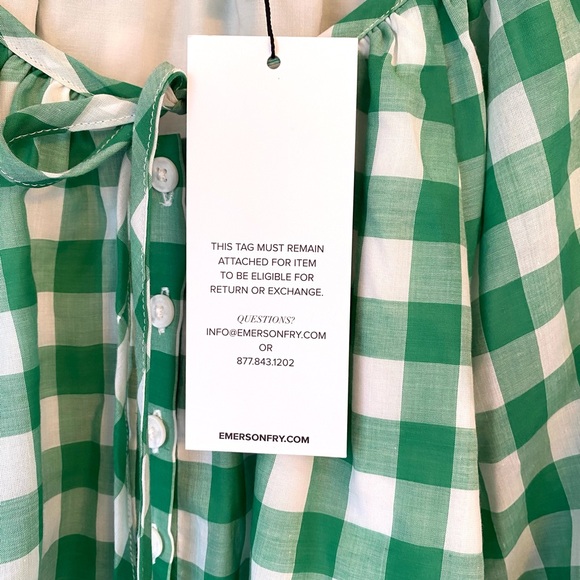NWT Emerson Fry Green & White Gingham Peasant Top. Size small. - Picture 4 of 13